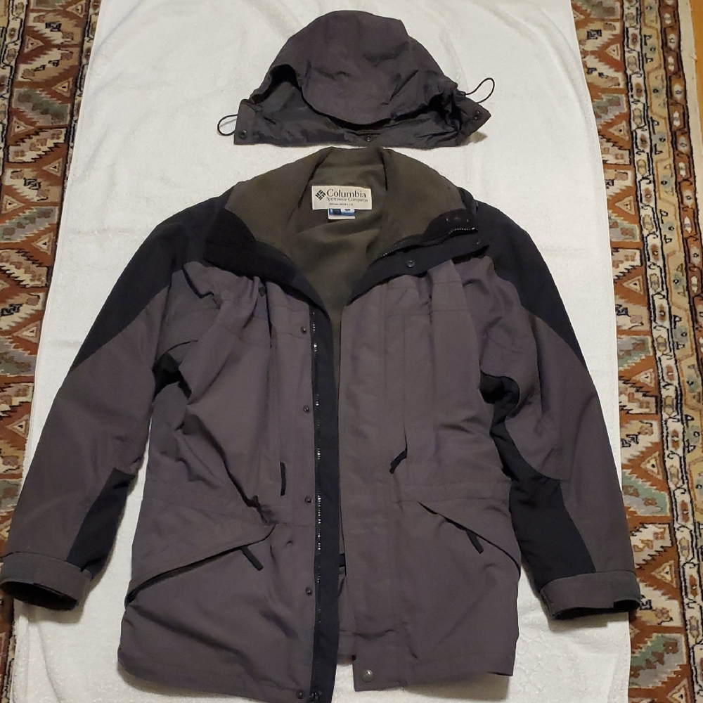 Columbia Men's Gray & Black Double Whammy Parka Removable Hood & Liner
